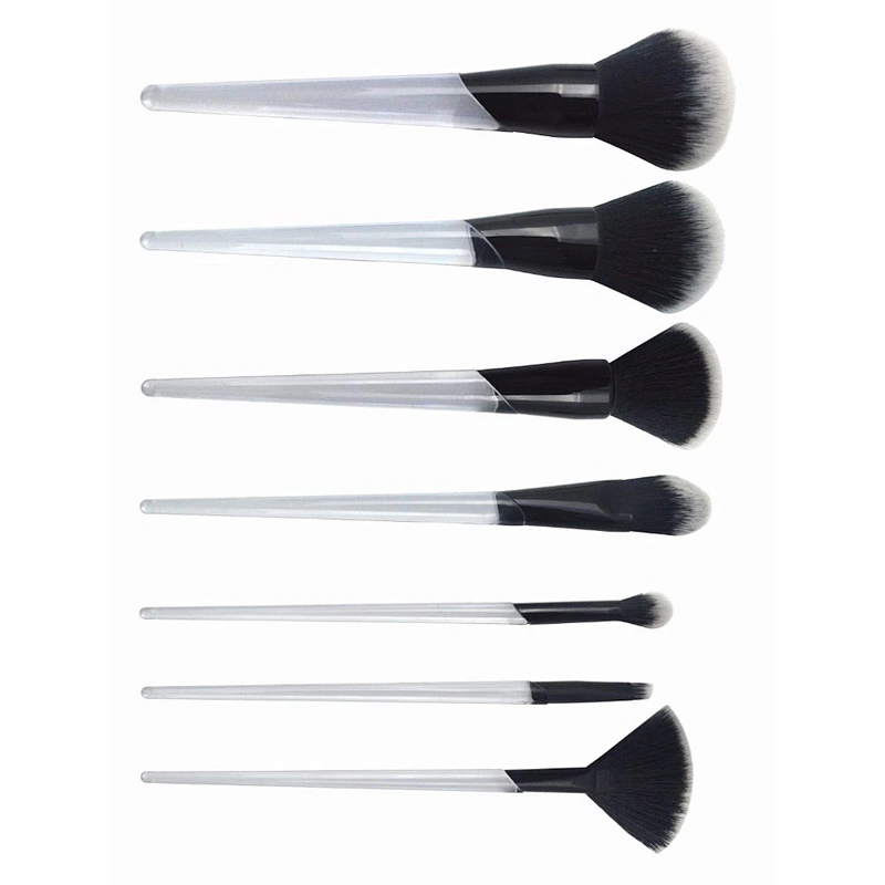 Professional 7pcs transparent handle synthetic hair custom logo makeup brush set