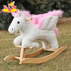2018 new design toddlers pink wooden plush rocking horse W16D072