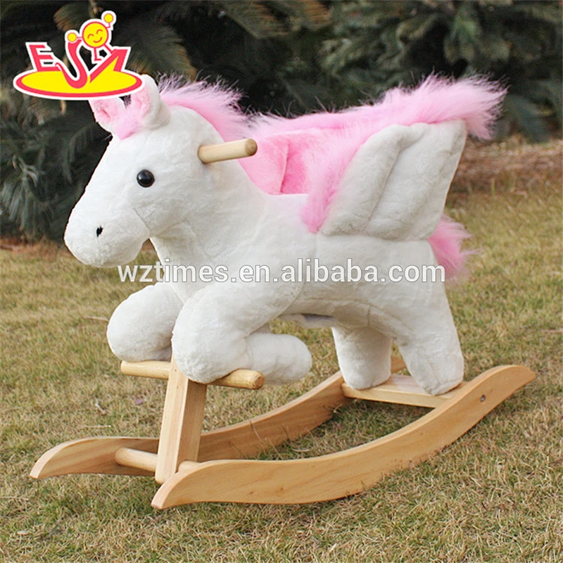 2018 new design toddlers pink wooden plush rocking horse W16D072