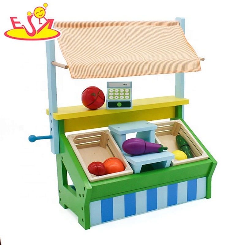 2019 New design pretend play wooden supermarket toy set for kids W10A096