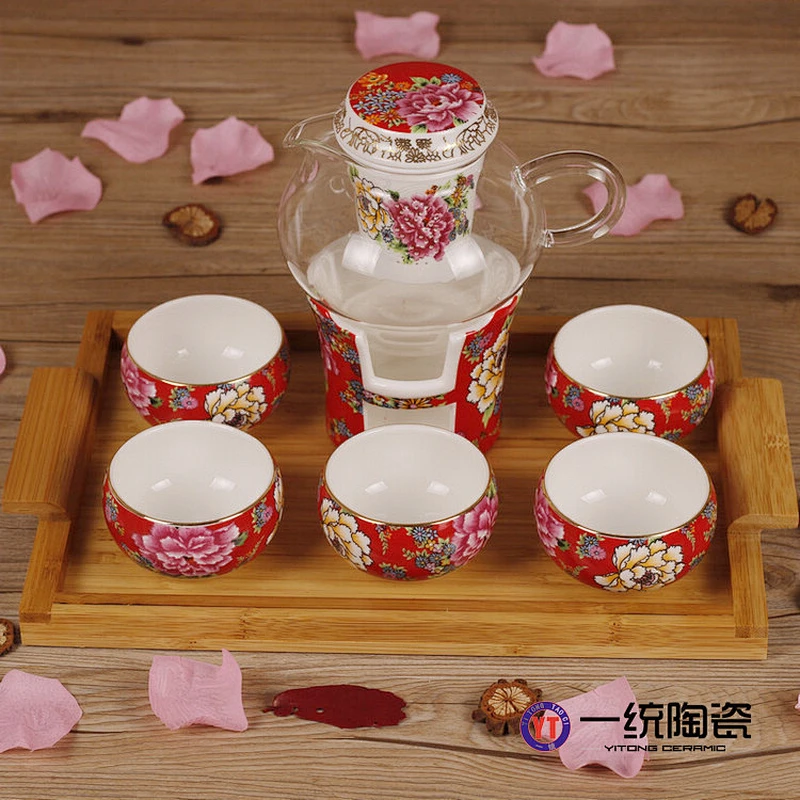 China Supplier Flower Tea Pot Set Packing Door Gift Tea Cup Free Sample Ceramic Tea Set Box
