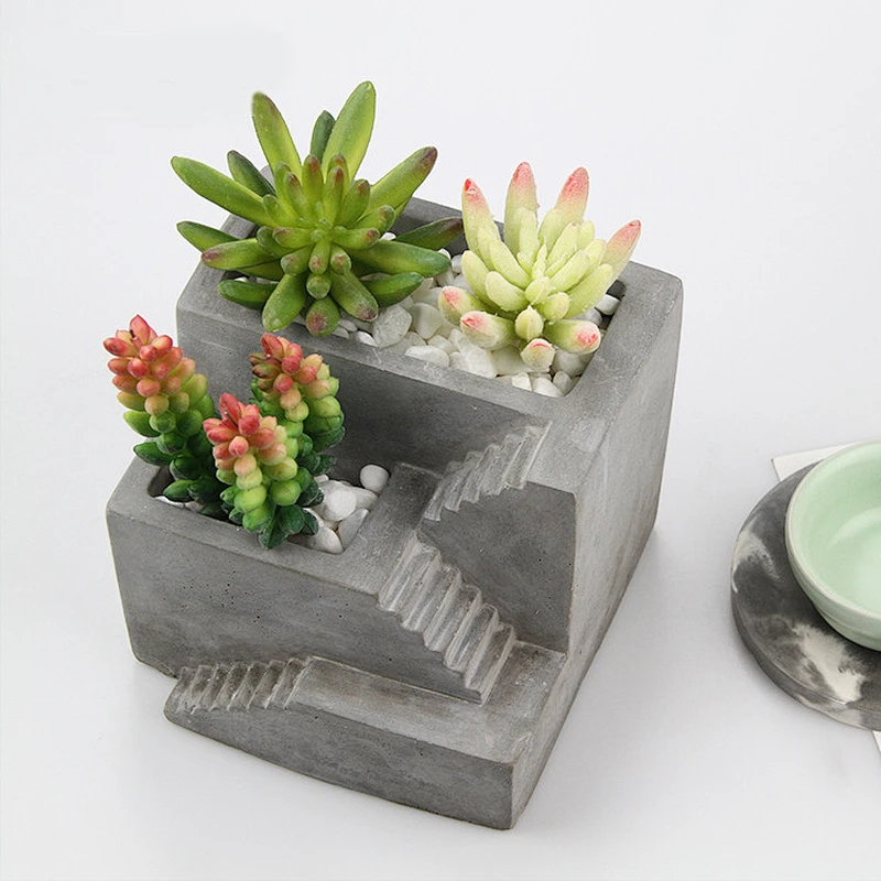 Cement Laddersr flower pot Mold siolica Concrete personality Vase pot with stairs mold office decorations
