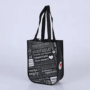 Black hand non-woven bag with handle for shopping wholesale