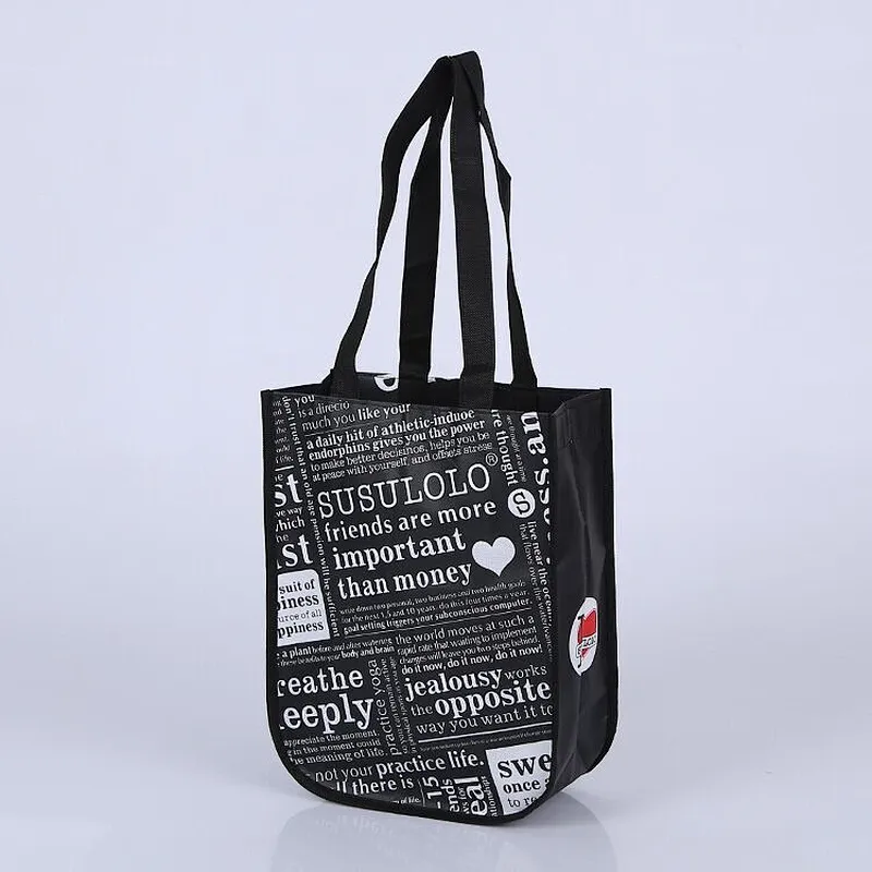 Black hand non-woven bag with handle for shopping wholesale
