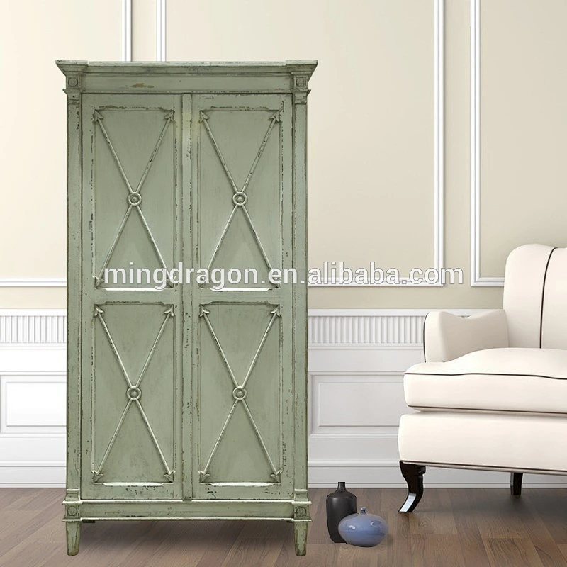 Antique european wooden bedroom grey color furniture wardrobe