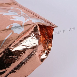 Shining gold colored stande up plastic non woven shopping bag for market