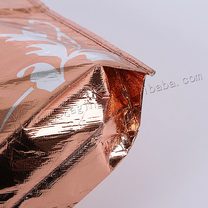 Shining gold colored stande up plastic non woven shopping bag for market
