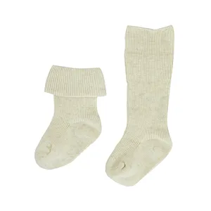 100% Full Colored Cotton Children Baby Knee High Turn Over Socks
