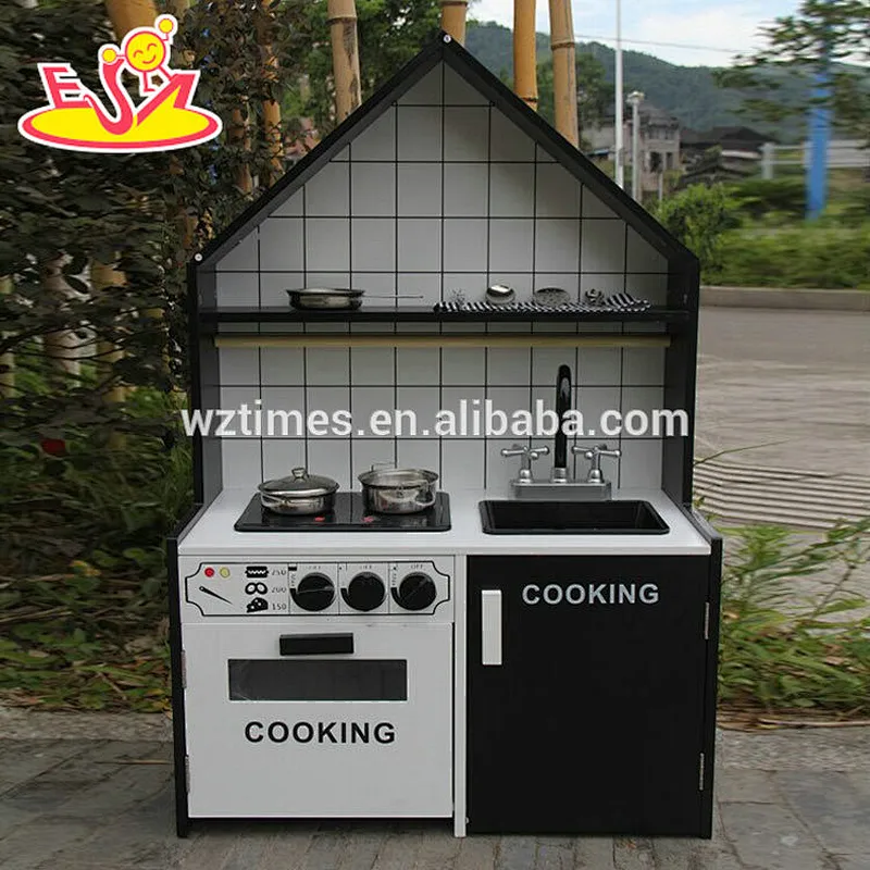 Wholesale high quality black white wooden cooking kitchen set toy W10C342