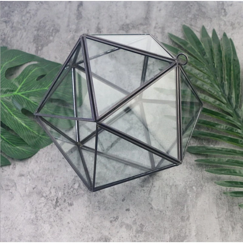 Hanging Glass Planter Vase Air Plant Pot Black Geometric Container Sphere Plant Terrarium For Succulents and Home Decor