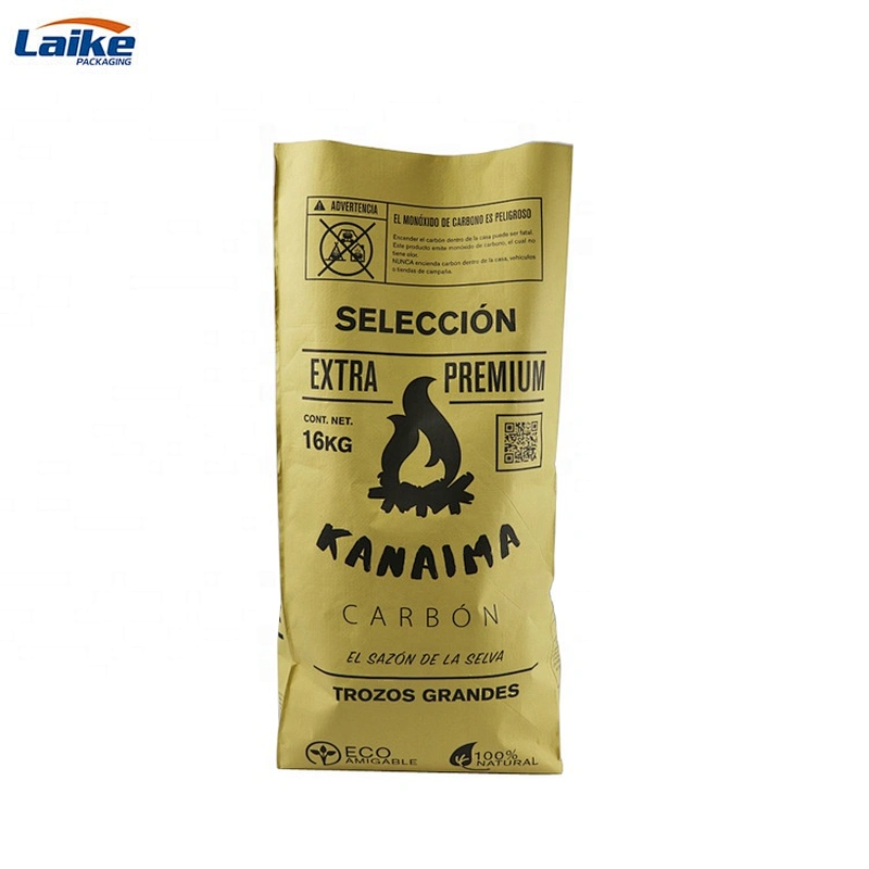 Block bottom charcoal kraft paper bag for activaed charcoal 10kg 15kg 16kg