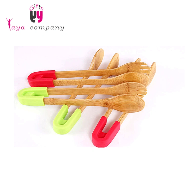 Kitchen Cooking Tools Wood Silicone Handle BBQ Food Tong