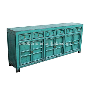 chinese antique lacquer painted furniture Beijing vintage long kitchen cabinet sideboard