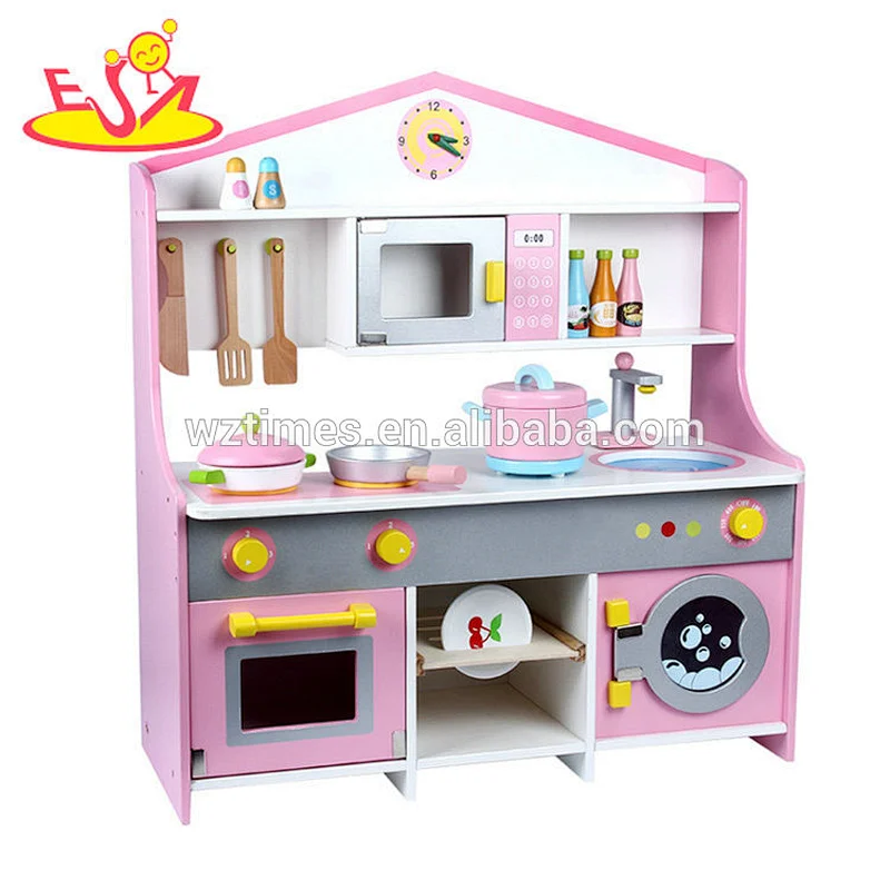 2018 freudige Kinderküche der Spielwaren spielt hölzernes Rollenspiel in rosa W10C379