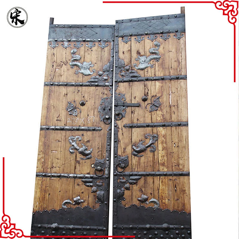 Vintage Antique Shanxi Recycle Old Elm Wood Inlaid Garden Door