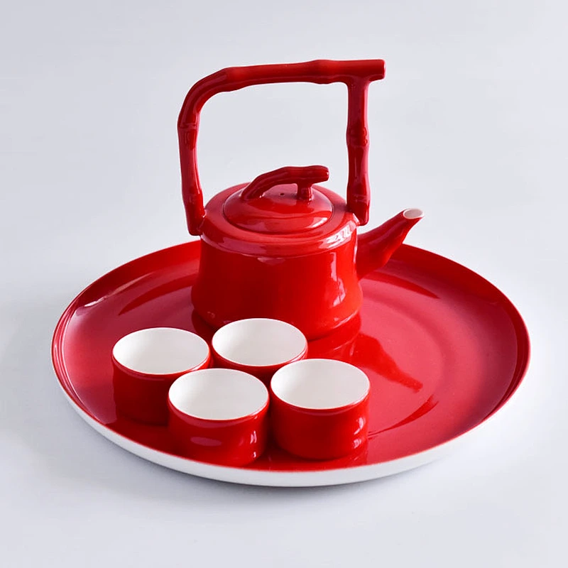 New bone china porcelain bright red cup coffee tea cup sets for wedding