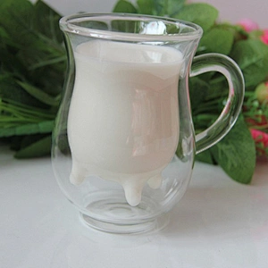 Unique design dairy cow shape milk glass cup match glass handle for drinking