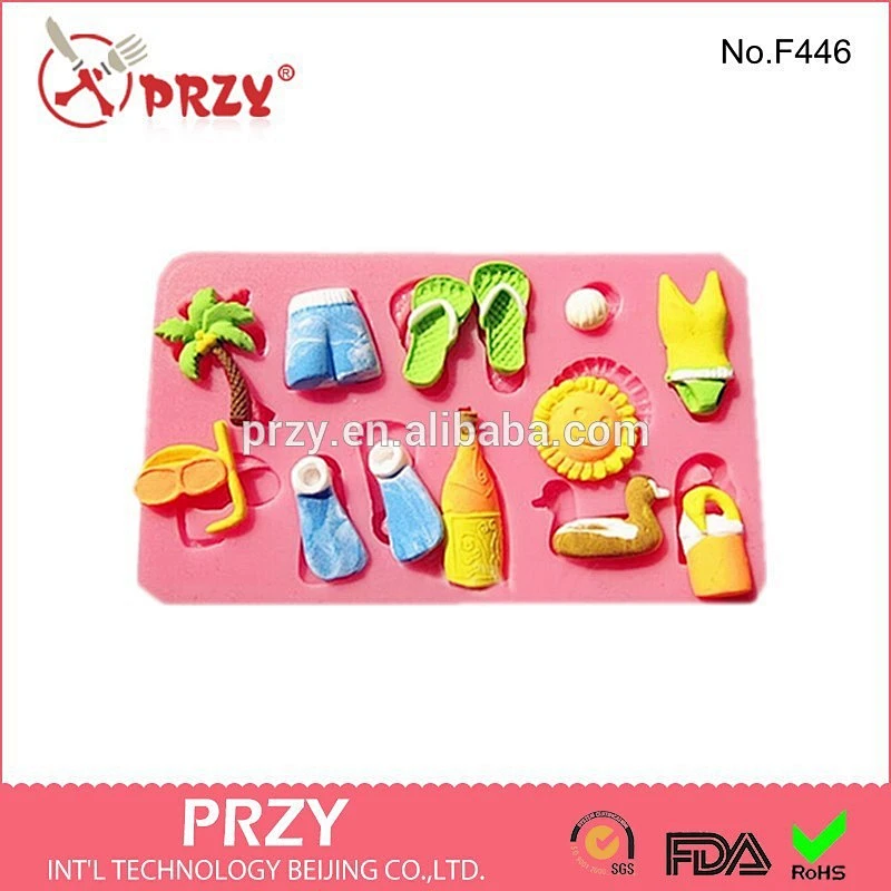 2015 Cheap wholesale beach series silicone molds for cake decorating