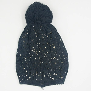 Unisex warm soft stretch cable knit beanie cap hat with blings