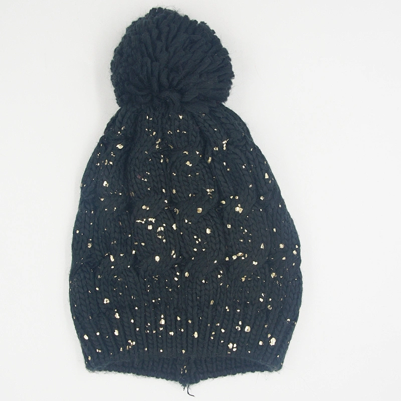 Unisex warm soft stretch cable knit beanie cap hat with blings