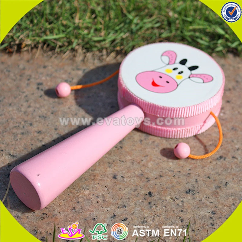 wholesale lovely pink wooden rattle drum for kids W07G006