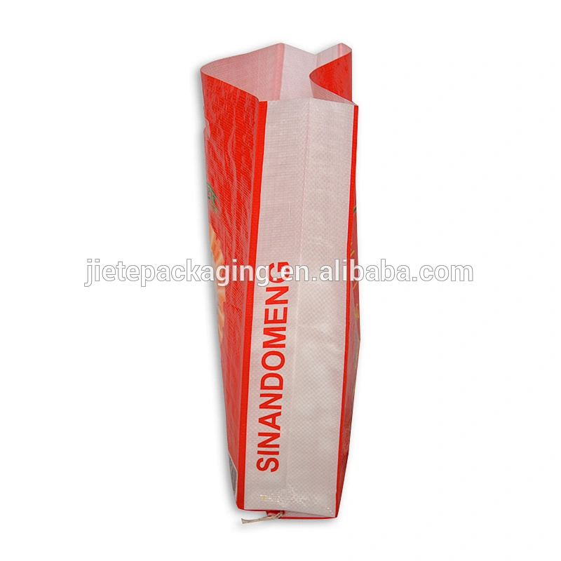 Factory sale laminated red printing pp woven rice packing bag with D handle 5kg,10kg,15kg