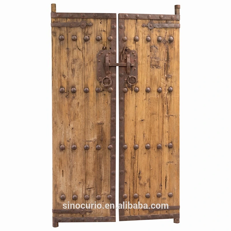 Chinese style vintage recycle wood rustic wrought iron doors