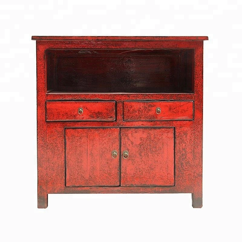 chinese old rustic vintage lacquered storage red shining store furniture