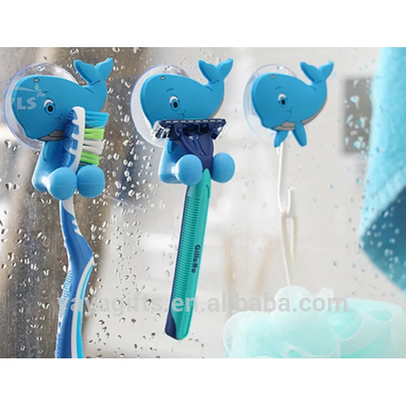 Toothbrush Holders & Hooks with Blue Whale Suction Cups.