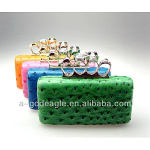 Customized gold Metal Knuckle Duster Clutch Four Ring Rhinestone Stud Cocktail Evening Bag