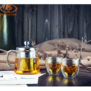 Guangzhou manufactory borosilicate glass tea pot with stainless steel infuser tea blooming tea pot for meeting room and home