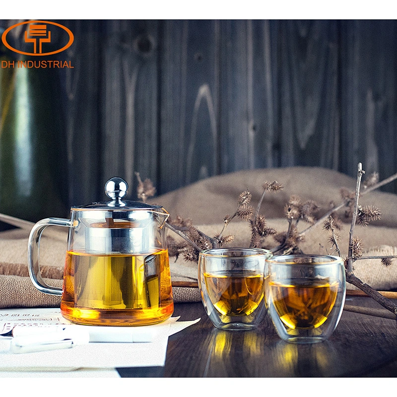 Guangzhou manufactory borosilicate glass tea pot with stainless steel infuser tea blooming tea pot for meeting room and home