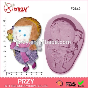 F2642 Wholesale little girl shape silicone molds for cake decorating , silicone fondant mold
