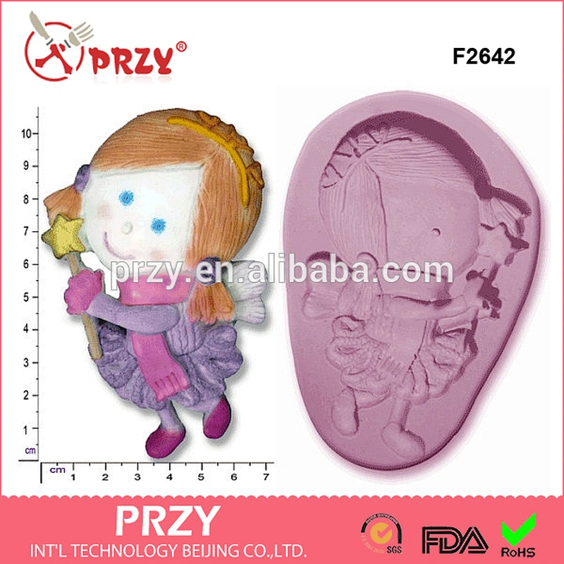 F2642 Wholesale little girl shape silicone molds for cake decorating , silicone fondant mold