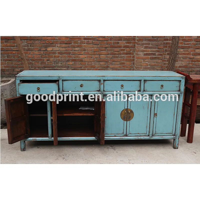 Chinese Antique Furniture Painted Console in Blue Chinese-Style Cupboard Console Sideboard
