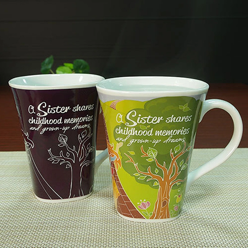 Cheap ceramic cup hot to cold water color-changing mug with handle
