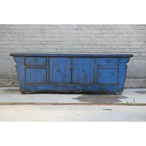 Chinese antique blue lacquer solid wood TV cabinet