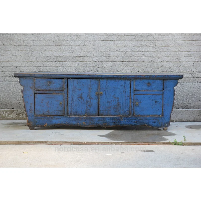 Chinese antique blue lacquer solid wood TV cabinet