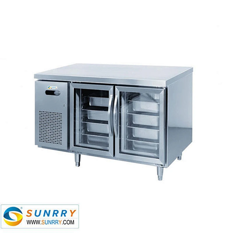 High Quality glass door air cooling refrigerated work table with GN pan
