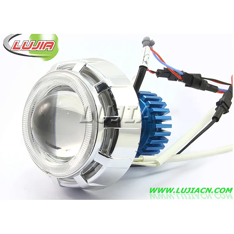 2017 Hi/lo beam LED projector lens 8W18W 2200LM Motorycle LED headlight with double angel eyes devil eye led work light