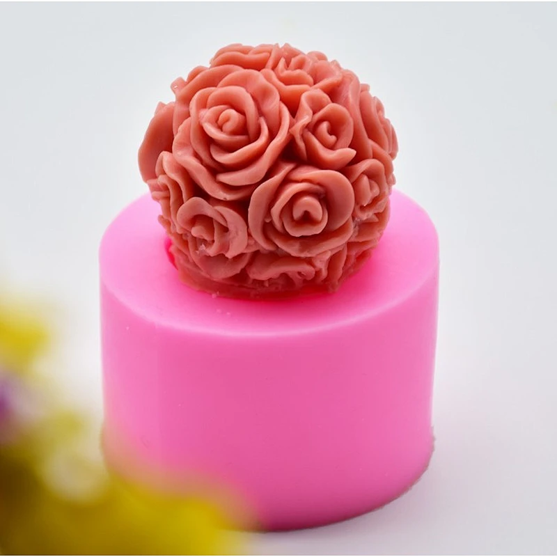 DIY Baking Stereo 3D Rose Ball Fondant Cake Chocolate Handmade Soap Silicone Mould