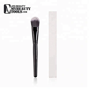 Black Contour Brush Foundation Brush Tapered Liquid Powder Cream Makeup Brush with Synthetic Bristles and Wooden Handle