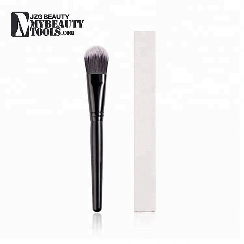 Black Contour Brush Foundation Brush Tapered Liquid Powder Cream Makeup Brush with Synthetic Bristles and Wooden Handle