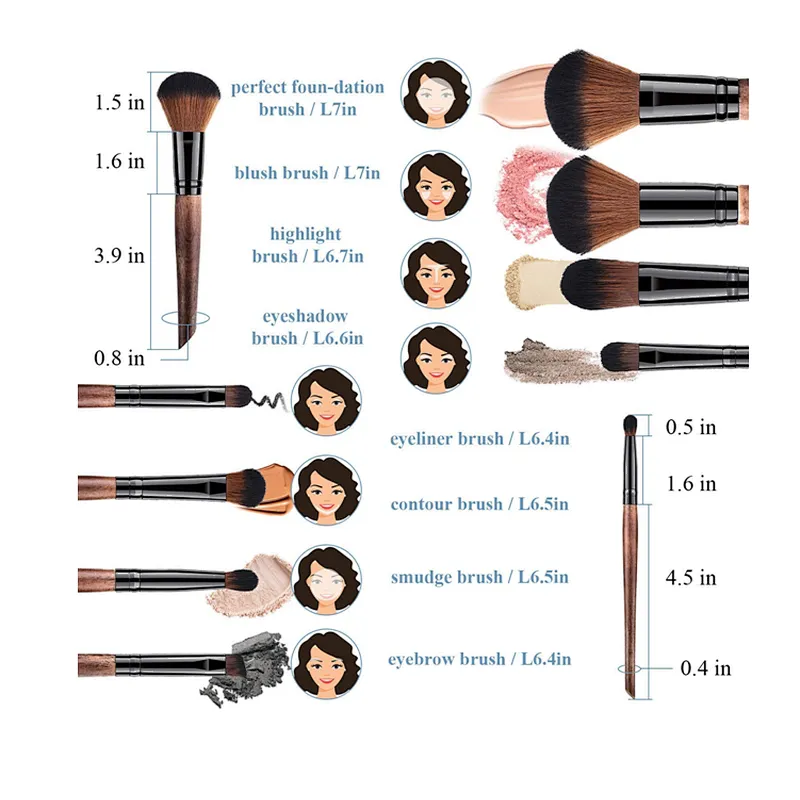 Wooden 8 Pcs Makeup Brushes Set Foundation Blush Face Concealer Eyeliner Shadow Cosmetics Brush Set for Beauty