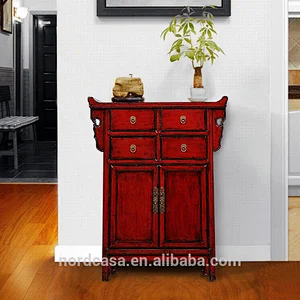 four drawer two door antique style chinese side table
