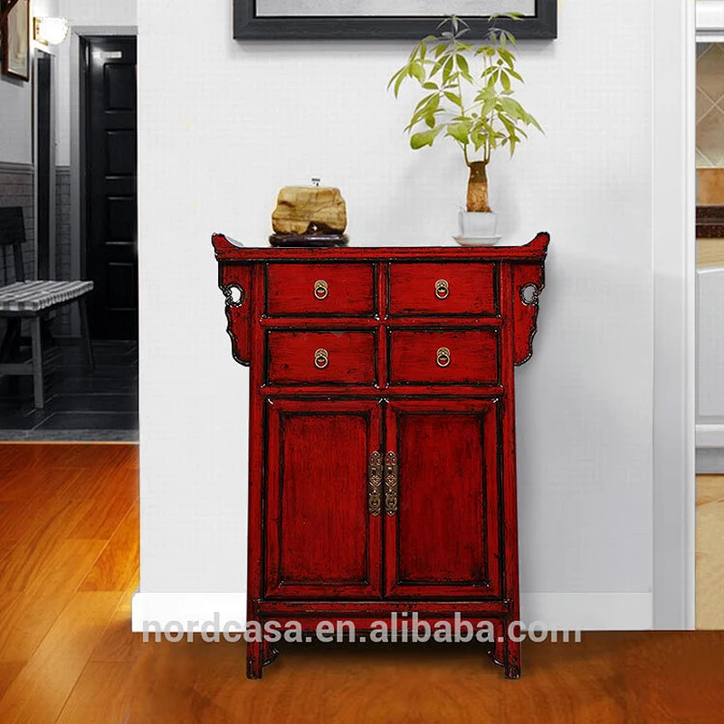 four drawer two door antique style chinese side table