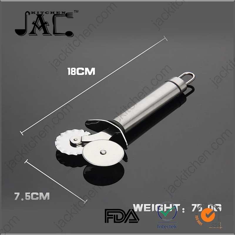Pizza Cutter Pastry Slicer Flat & Fluted Wheel Pizza Knife