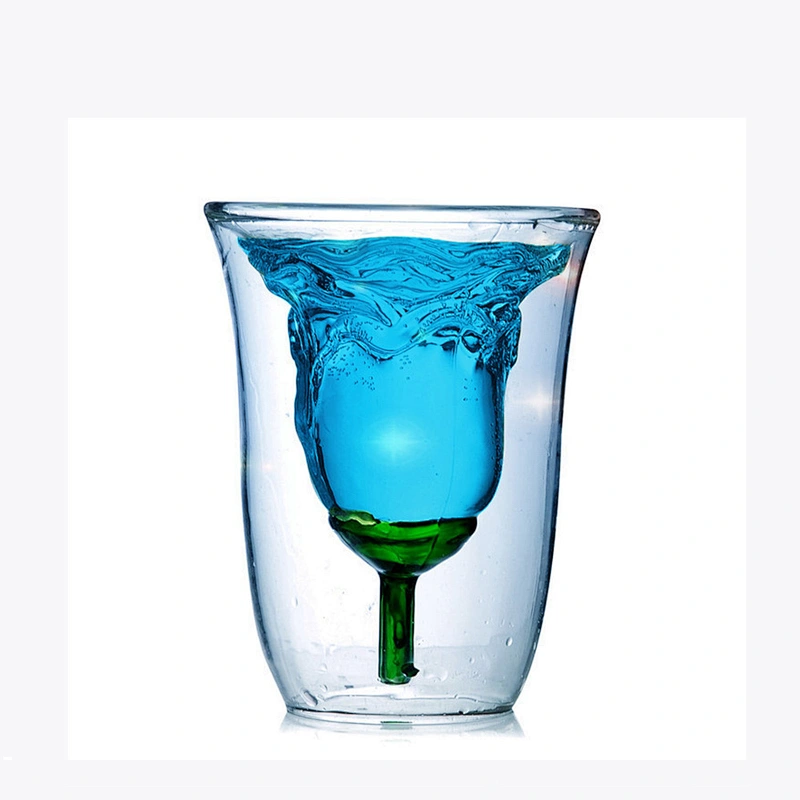 rose flower beer glass mug transparent double wall wine cup beer coffee mug bar beach drink ware for friend birthday gift