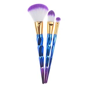 2018 best new 3pc diamond makeup brush set with electroplated plastic handle