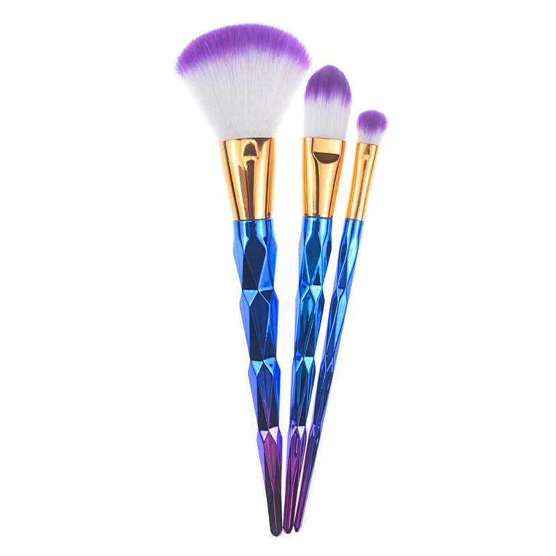 2018 best new 3pc diamond makeup brush set with electroplated plastic handle